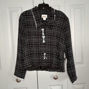 Vintage Zoe Womens Woven Black Blue Blazer W/ Bows Small New‎ Old Stock READ***
